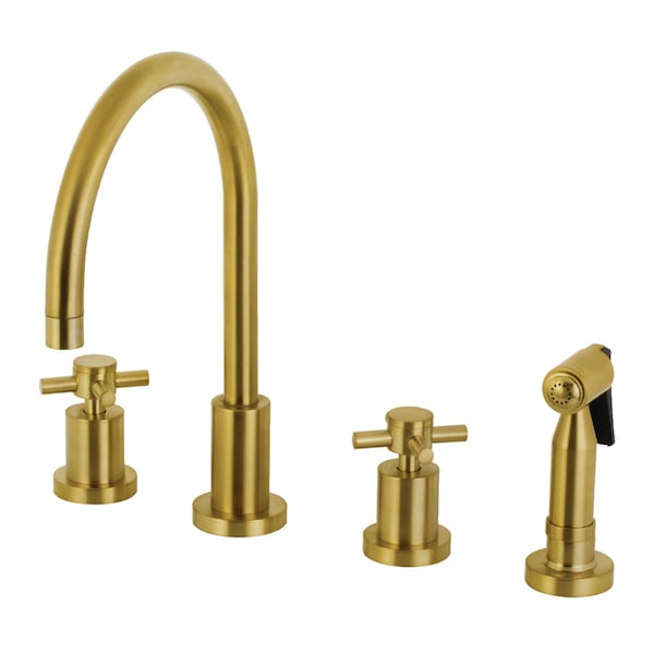 KS8727DXBS Concord 8" Widespread Kitchen Faucet W/ Brass Sprayer, Brass